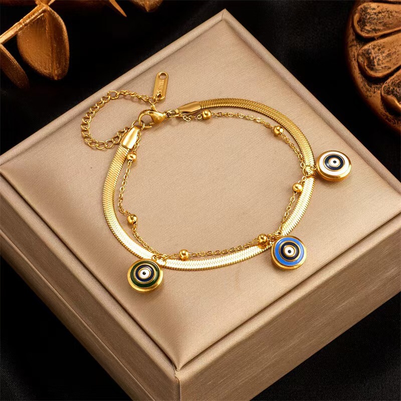 Cross-Border Exquisite Women's Evil Eye Bracelet 14K Gold-Plated Evil Eye Bracelet Girl Jewelry Gift