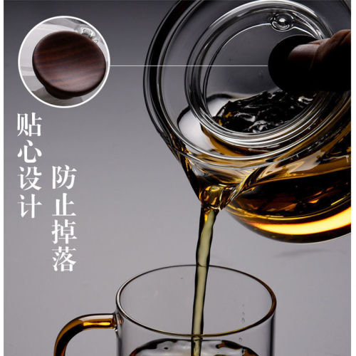 [Dropshipping] Intuitive side handle glass teapot thickened high temperature resistant filter wooden handle teapot side handle
