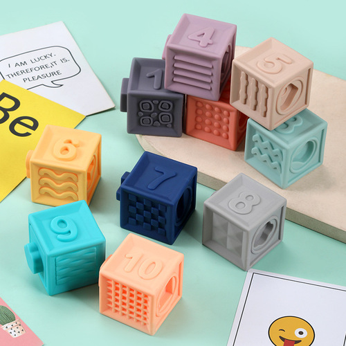 Children's soft rubber embossed large-piece soft building blocks baby infant early education cognitive educational stacking toys that can be chewed