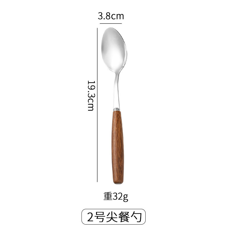 チキンウィングウッドのかわいいステンレス製スプーン、家庭用木製ハンドル付き食器、フルーツフォーク、ステーキナイフ、フォーク、スプーン、箸|undefined