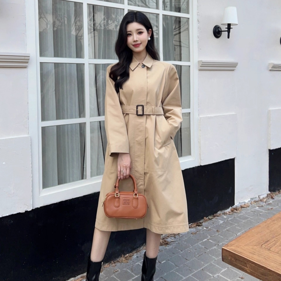 Max2025 Autumn New Classic Easy-To-Wear Elegant Belted Single-Breasted Long Windbreaker Jacket for Women