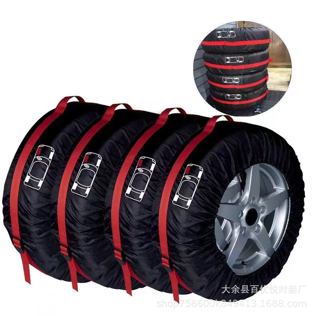 Cross-Border Hot Selling 210 Oxford Cloth Tire Cover Car Spare Tire Cover Snow Tire Storage Bag Wheel Cover Protective Cover