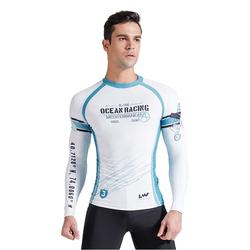 Sharkbaolai Cross-Border Adult Swimsuit Men's Long-Sleeved Split Sun Protection Surfing Suit Swimming Wetsuit Top Upf Quick-Drying
