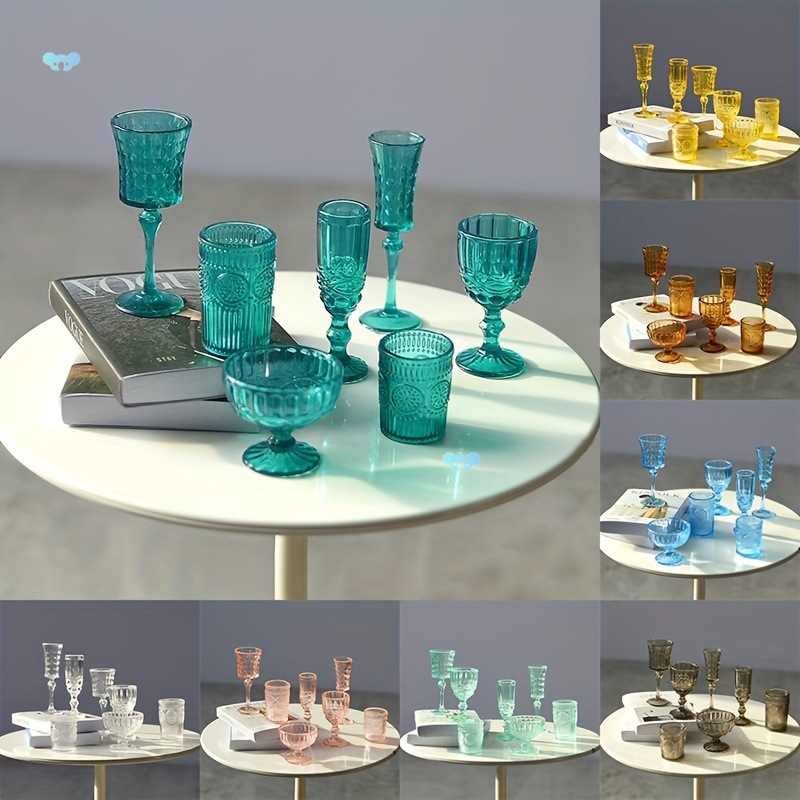 7pcs/ set 1:6 Carved Miniature Water Cups Wine Glass刻水杯
