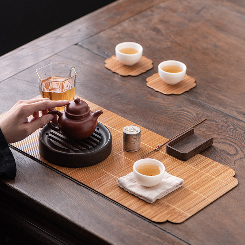 Estera de té de bambú hecha a mano estera de mesa de té Zen juego de té seco accesorios mesa de aislamiento Estera de bambú impermeable estera de té corredor de mesa