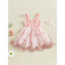 F 89033 Girls' Floral Tulle Sling Dress Ůͯ������ɴ����ȹŷ