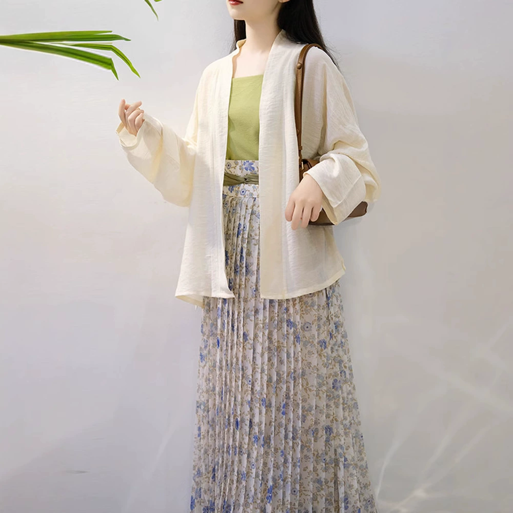 Оригинальный Hanfu женский 2025 новый рукав самолета Song, плиссированная юбка, улучшенная ежедневная поездка на работу весной и летом