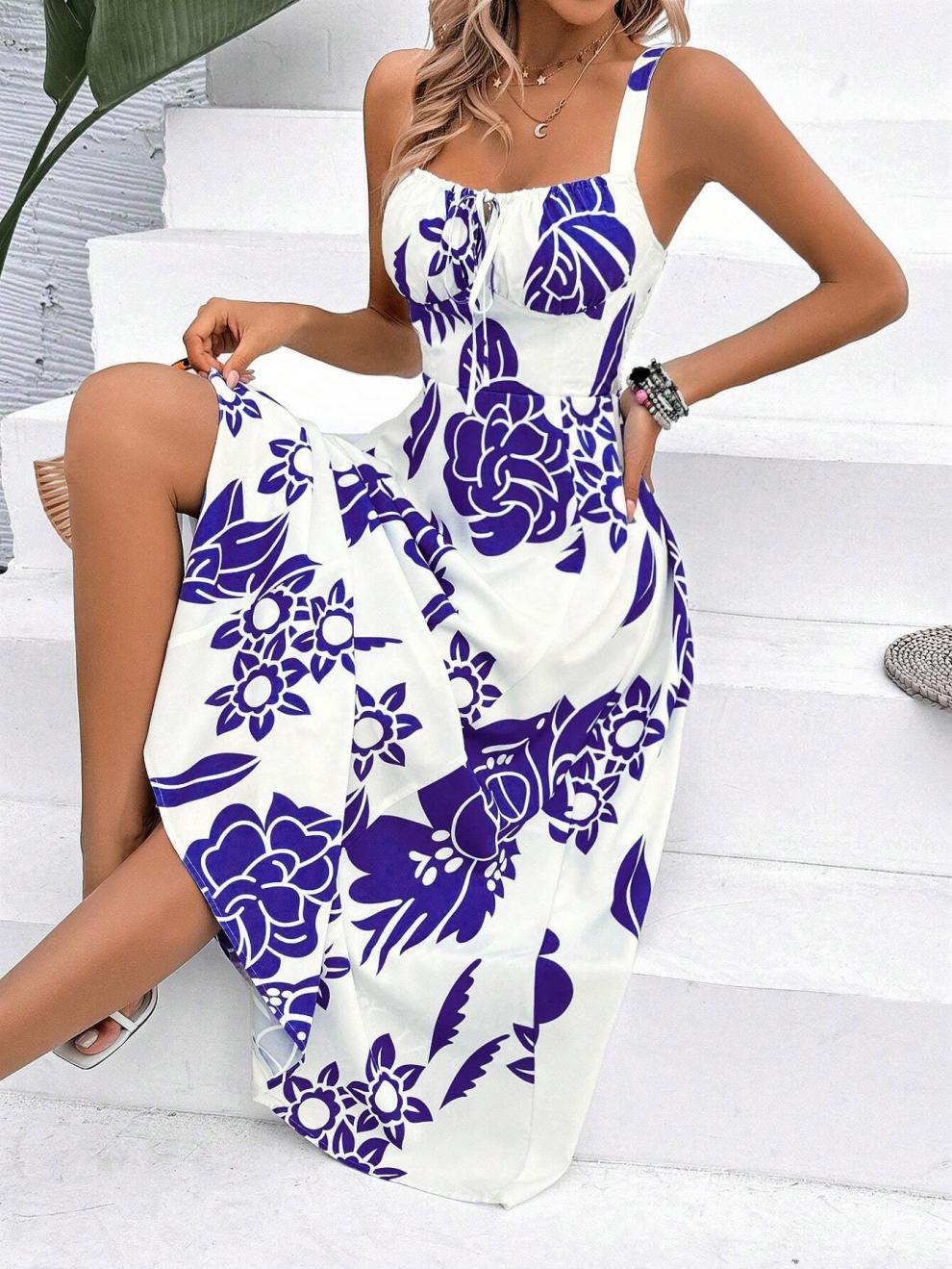 227g Weight Midi Dress Dress Length Type Sleeveless Sleeve Length Strap Dress Dresses Type Sleeveless Sleeve Type Polyester Fabric Type Elastic Waist Waist Line Holiday Occasion Strap Neckline Regular Fit Fit Type Flower Pattern Summer Season Women's Gender Streetwear Style Wholesale Women's Streetwear Flower Holiday Strap Sleeveless Strap Dress 20