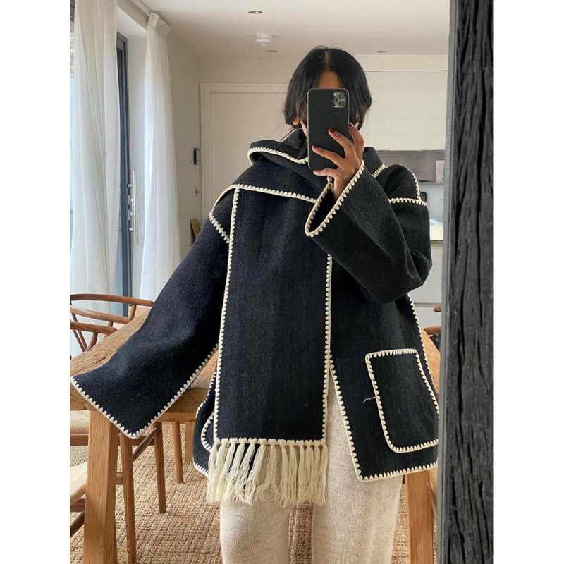 Longmei Tassel Scarf Wool Coat Short Style 2025 Autumn/Winter New Tot Style Commuting Loose Woolen Jacket for Women