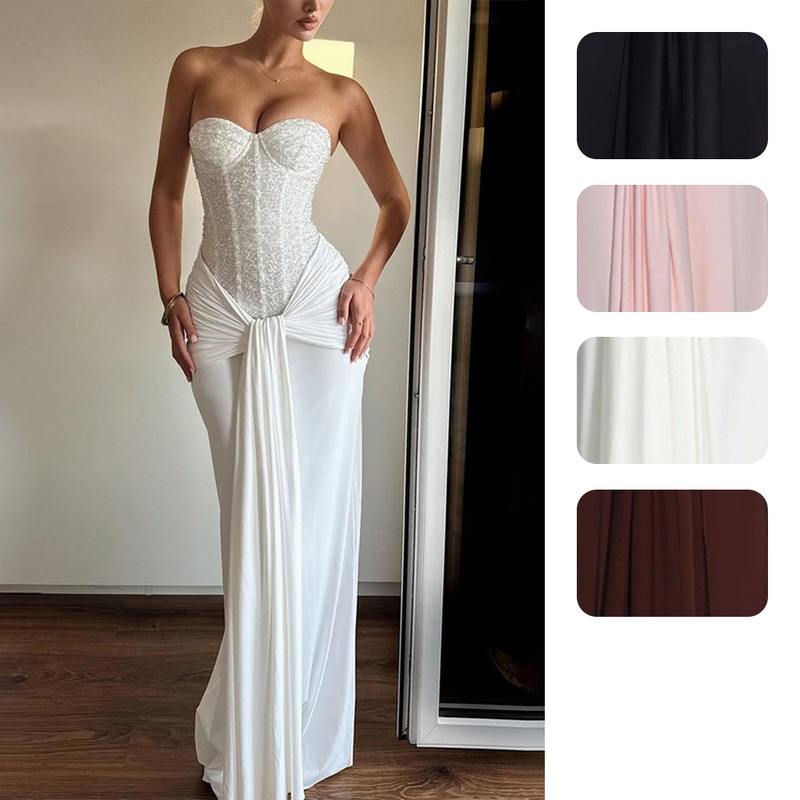 Amazon Independent Site European and American Clothing Sexy Sexy Girl Wrapped Chest High Waist Slim Strap Pure Color Dress for Women 8203