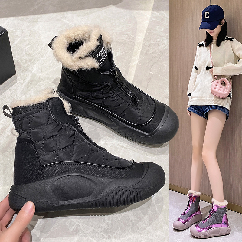 Stivali da neve spessi e morbidi con suola spessa in inverno 2024, nuovi stivali da studente in cotone caldi e alla moda per le donne_voghion.com