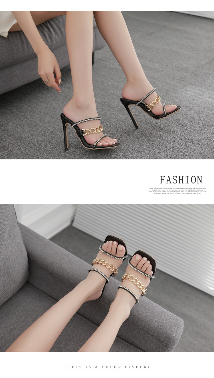 metal chain rhinestone stiletto sandals and slippers nihaostyles wholesale clothing NSSO92129