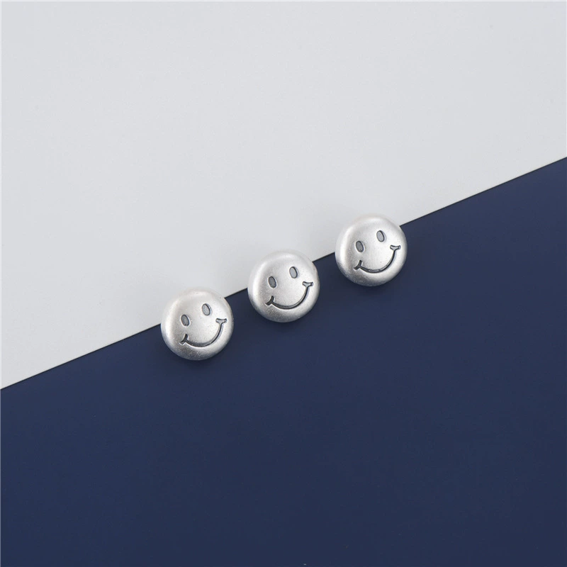 S999 Pure Silver 3D Hard Silver Button Accessories Smiley Face Button Round Bracelet Buckle DIY Braided Rope Necklace Tail Button