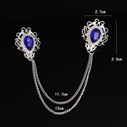 Retro crystal men's neckline temperament collar pin men's suit jacket trendy chain with diamond personalized fashion brooch