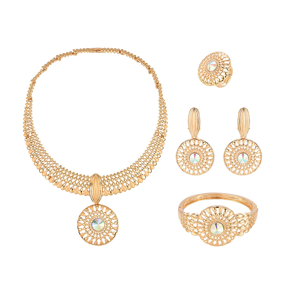 New Fashion Simple Alloy First Necklace And Earrings Four-piece Bridal Wedding Jewelry Set display picture 2