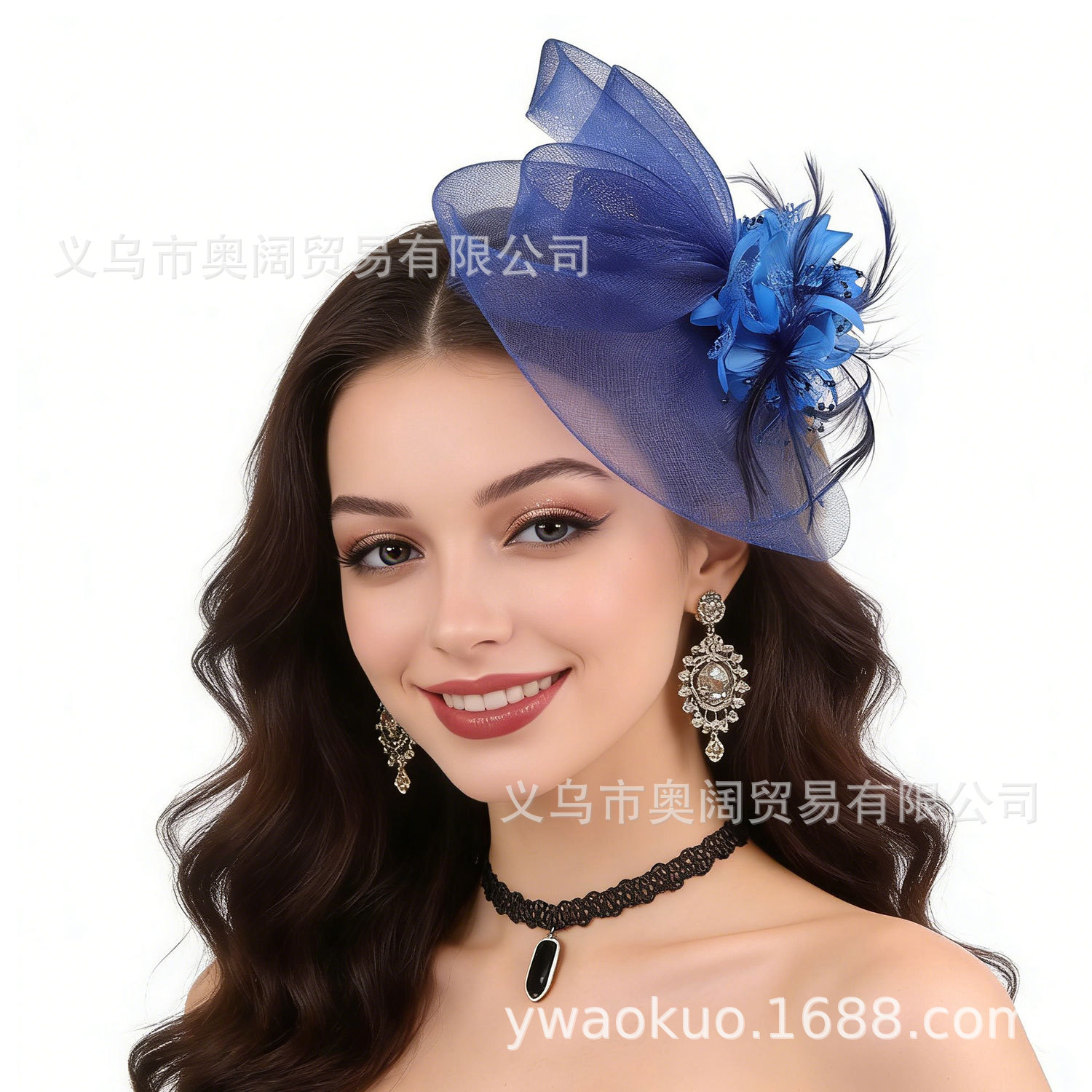 European and American Women's Exaggerated Small Top Hat Vintage Hat Headdress Flower Headwear Feather Hair Accessories Bridal Mesh Headwear