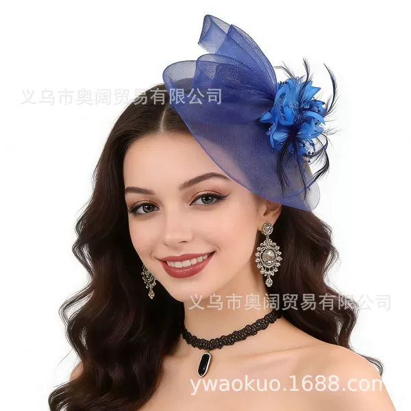 European and American Women's Exaggerated Small Top Hat Vintage Hat Headdress Flower Headwear Feather Hair Accessories Bridal Mesh Headwear