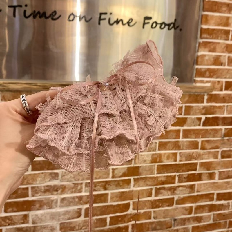 韩版蕾丝双层裙摆蝴蝶结发夹弹簧夹半扎发氛围感头饰甜美发饰|undefined