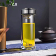 希诺双层玻璃杯简约商务办公泡茶杯带滤网耐高温隔热水杯6558