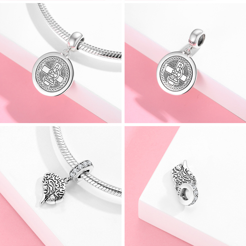 Retro Cross Heart Sterling Silver Inlay Zircon Pendants Jewelry Accessories display picture 3
