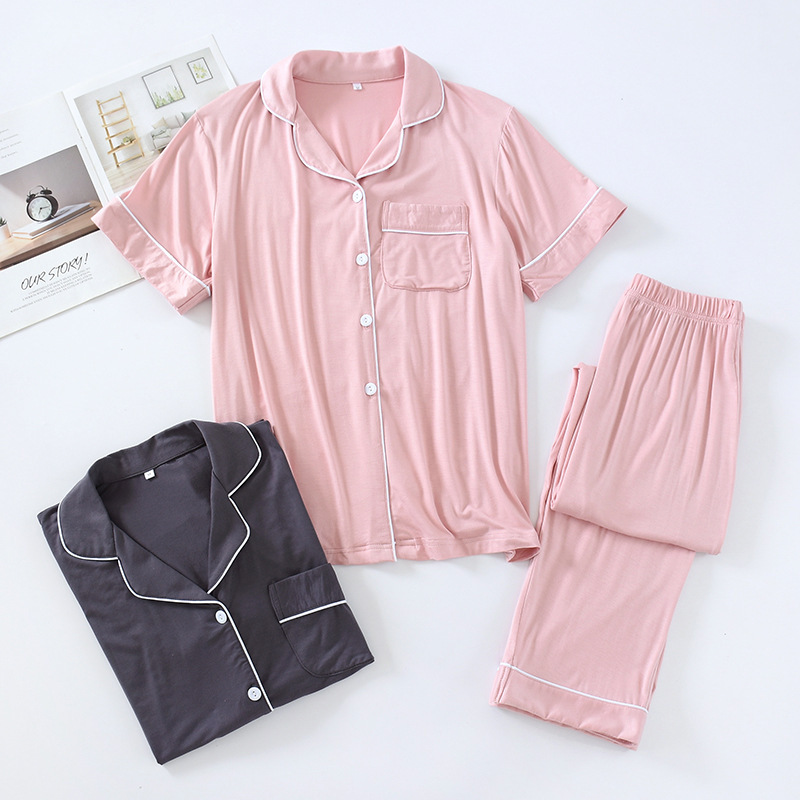 Summer Women's Pajamas Modal Cotton Thin Large Size Loose Casual Summer Short-sleeved Trousers Japanese Style Home Clothes Summer Women's Pajamas Modal Cotton Thin Large Size Loose Casual Summer Short-sleeved Trousers Japanese Style Home Clothes