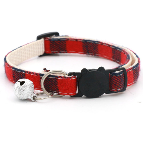 Pet Plaid Safety Buckle Bell Collar Cat Buckle Cat Bow Collar Pet Cha Cha Factory Direct Sales