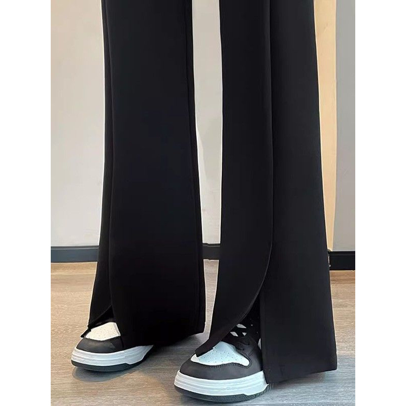 Large size fat 300 kilograms net good suit pants for women in autumn and winter high waist narrow version plus velvet thickened micro-flare wide-leg pants