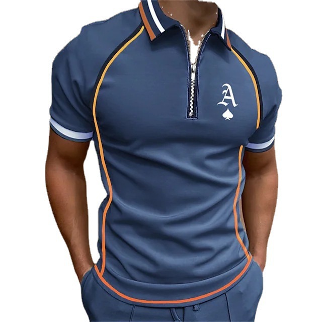 Polo homme manches courtes avec fermeture éclair et color block_voghion.com