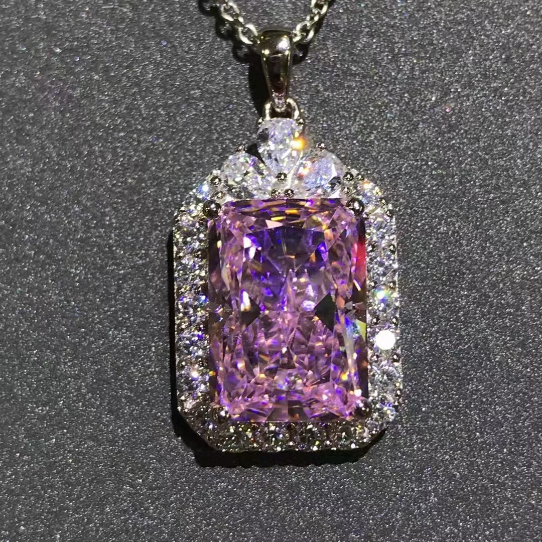 Cuadrado Radian corte rosa de alto carbono colgante de diamante 6 quilates cuadrado incrustado importación de alto carbono diamante zircón