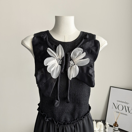 new design black beaded three-dimensional bow pair of clothing accessories collar flower accessories clothing accessories