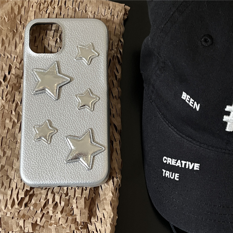 Y2k Super Cool silver Phone Case for Apple 15/14/13 Three-dimensional Star Case iPhone12/16 Full Cover