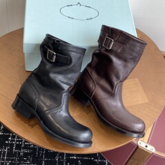 Prad* 25ss秋冬新作レトロウエスタンカウボーイブーツ厚底チャンキーヒールシワ加工ブーツ快適で万能なマーティンブーツ