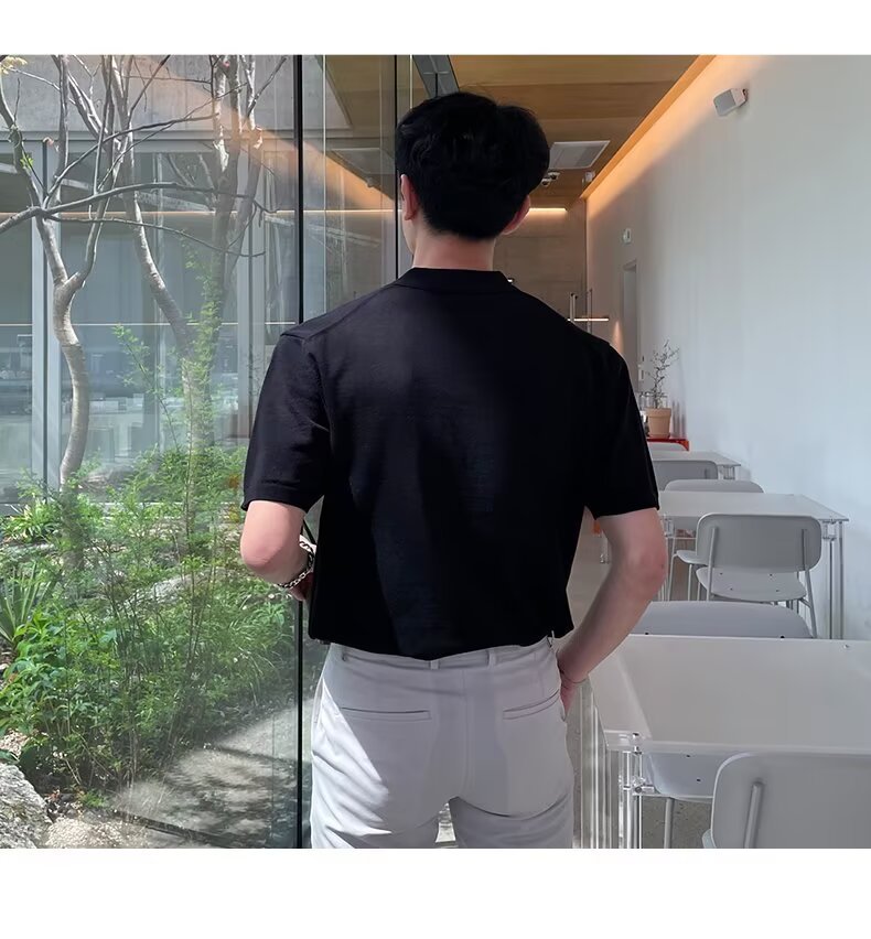 Men's Short-sleeve Polo Shirt, Trendy Brand, Summer Turn-down Collar, Korean Style, Mature And Simple, Solid Color,_viptrois.com