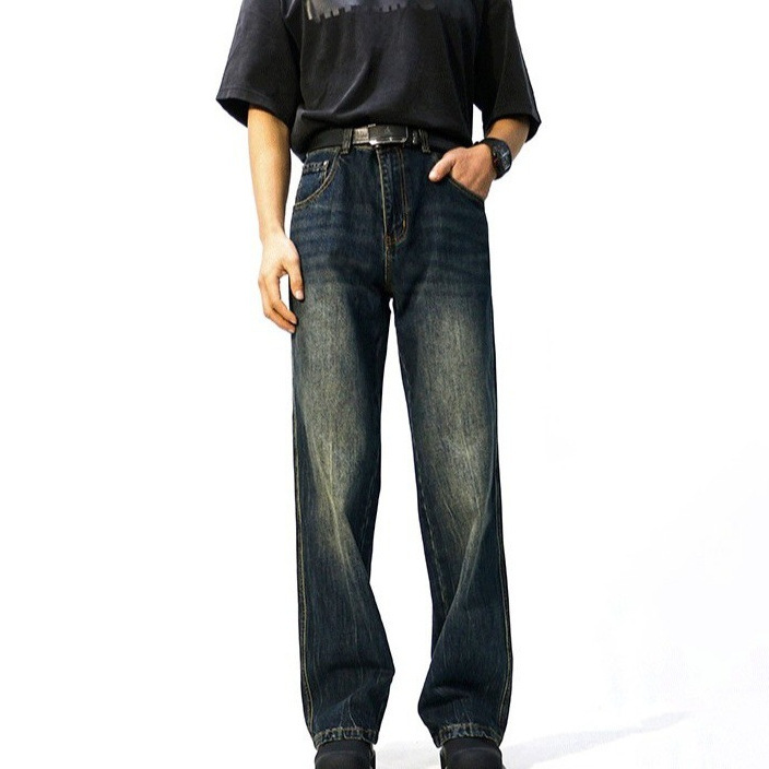 Spring and Autumn American Heavy-Duty Washed Jeans for Men, Loose Straight-Leg Japanese Style Trendy Retro Washed Vintage Versatile Pants Spring and Autumn American Heavy-Duty Washed Jeans for Men, Loose Straight-Leg Japanese Style Trendy Retro Washed Vintage Versatile Pants