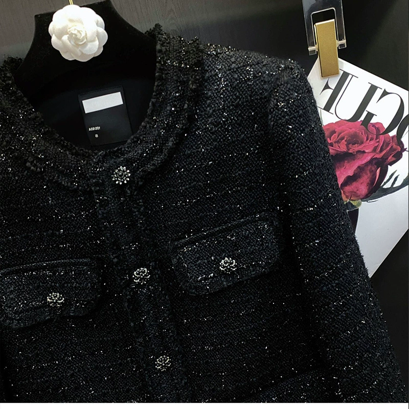 Черная демисезонная куртка, стиль Chanel, французский стиль, высококлассный стиль