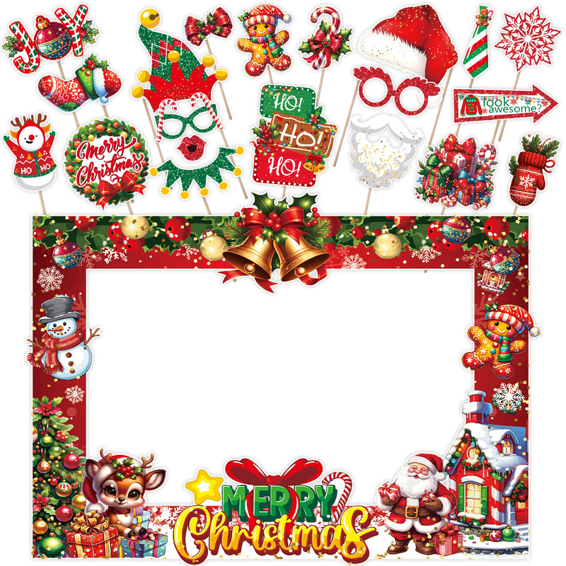 Cross-Border Hot Sale Christmas Photo Frame Photo Props White Beard Red Lips Christmas Party Photo Frame Mask Dress up