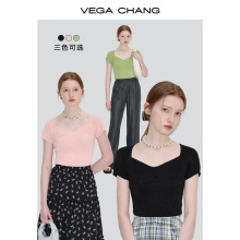 VEGA CHANG针织衫女2024年夏季新款小众设计感法式插肩袖针织上衣