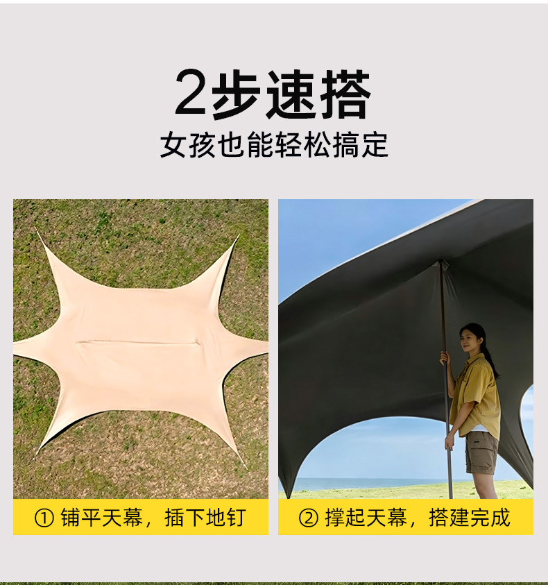 Carefully Selected Quick-Setup Black-Coated Hexagonal Canopy Outdoor Multi-Point Sunshade Camping Tent Picnic Black-Coated Rainproof Tent