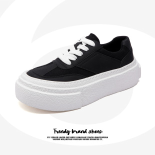 Spring and Autumn 2025 New Thick Sole Board Shoes Trendy Casual Height Increasing Bread Shoes Breathable Platform Sole White Shoes 2008