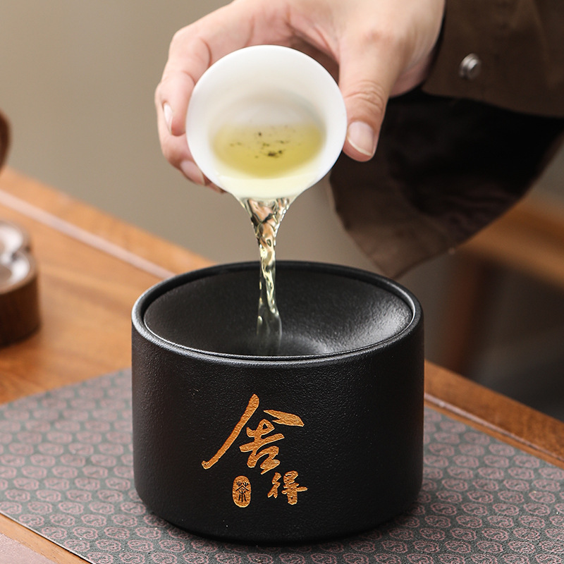 黑陶大号茶渣缸家用桌面水盂建水陶瓷茶水缸废水桶茶洗杯茶道配件
