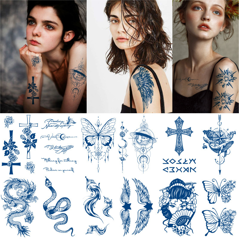 New Semi-Permanent Herbal Juice Tattoo Stickers, Waterproof, Sweat-Proof, Long-Lasting, Realistic Large Image Tattoo Stickers