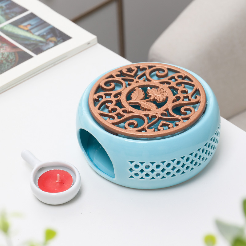 Té estufa vela restaurante Hotel hogar base de cerámica chino hueco aislamiento calefacción vidrio fruta flor tetera