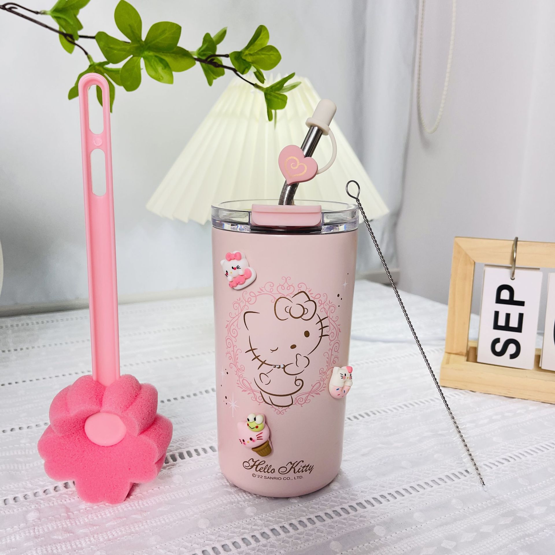 하트파우더 만남 빨대컵 [스테인리스 빨대+밀짚솔+컵솔+3D스티커]