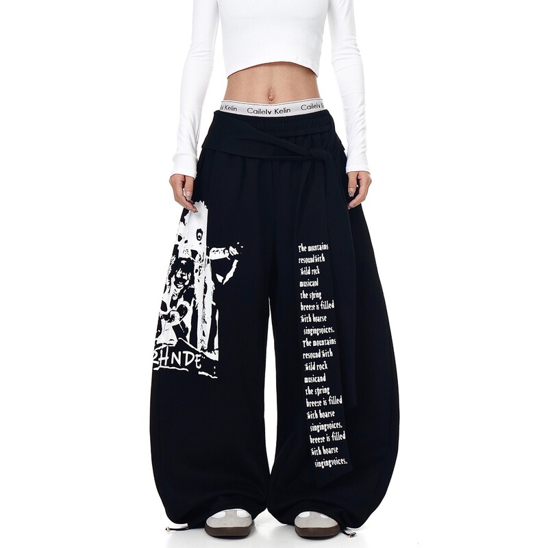 American Street Jazz Dance Blue Straight-Leg Sweatpants Unisex Hip-Hop Wide-Leg Drawstring Casual Floor-Length Joggers Trendy