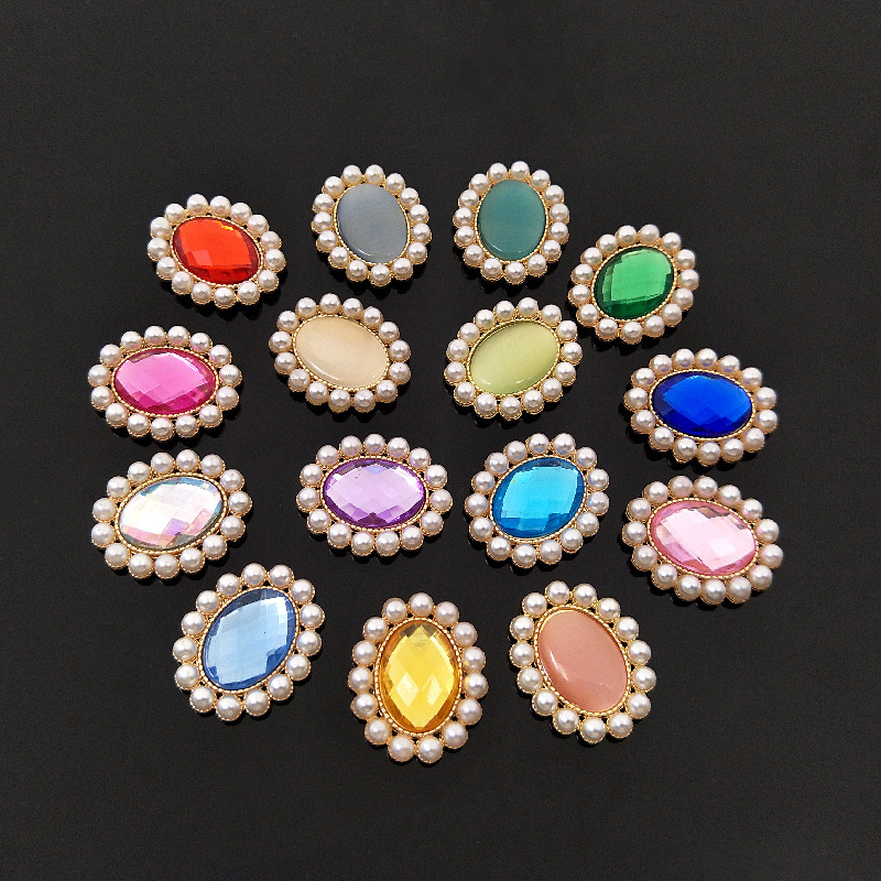 New Pearl Rhinestone oval flower plate Cat's Eye diamond buckle alloy diy bride headdress hole shoes accessories