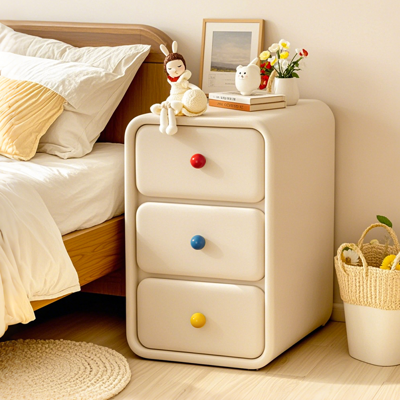 Mesa de cabezal de cama dormitorio casero armario de almacenamiento de dopamina creativo lindo crema de viento artículos estrechos y simples mini armario
