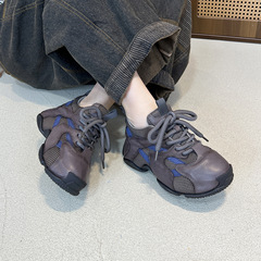 高品质头层牛皮撞色内增老爹鞋女2025秋季新款运动休闲鞋真皮女鞋