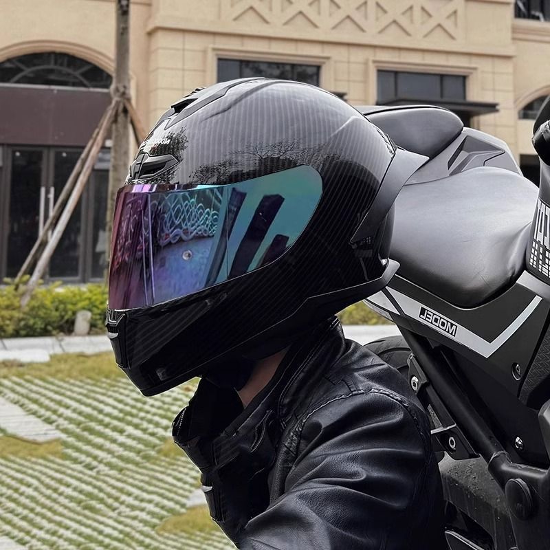 Motorcycle Full-Face Helmet for Men, 3C Certified, Racing Style, All-Season Universal, Personalized Motorcycle Riding Full-Cover Warm Helmet for Women