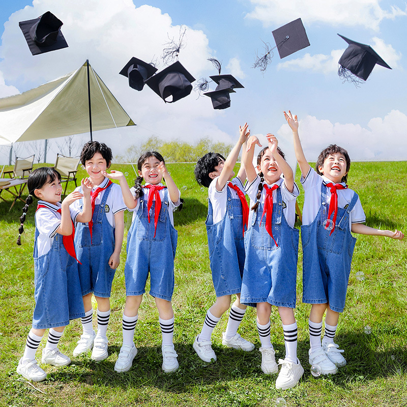 Children's performance uniform for June 1st children's choir, kindergarten class uniforms, belted pants, primary school students' sports meet attire, cheerleading performance.
