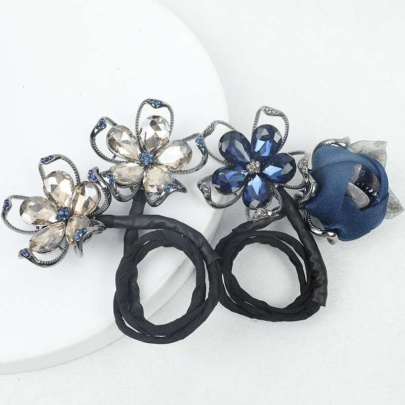 Platino Siya rizador de pelo cristal flor perezoso updo bola cabeza accesorios para el cabello 2023 Nueva gama alta hecha a mano updo varilla